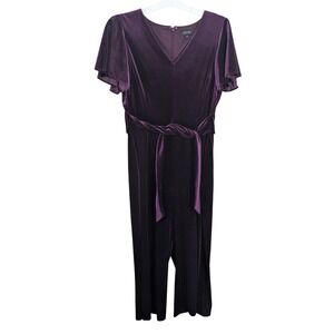 Plum Velvet Culotte Jumpsuit Whimsigoth Flutter Sleeve Pockets Tahari ASL‎ 16